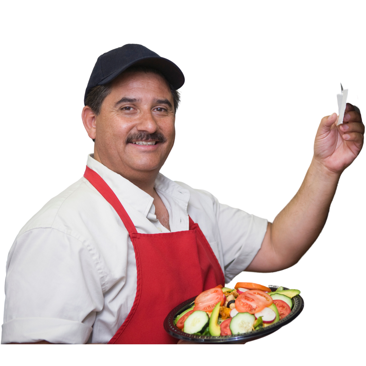 Portrait-of-Hispanic-Latin-man-with-served-food-standing-in-restaurant-kitchen